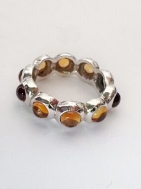 Vintage Thai Siam 925 Sterling Silver Cabochon Amber ring Unworn New Old Stock